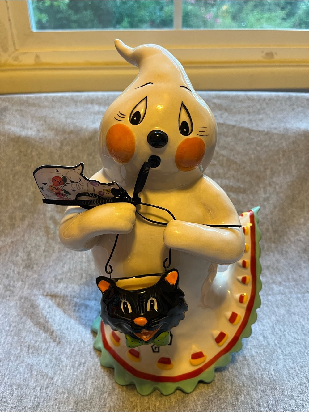 BLUE SKY CLAYWORKS "SPOOKY" THE GHOST W/ CAT CANDY BOWL PENDANT (NWT)